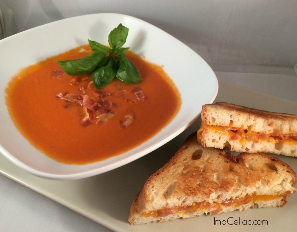 Enjoy this homemade tomato soup with a bacon grilled cheese sandwich 